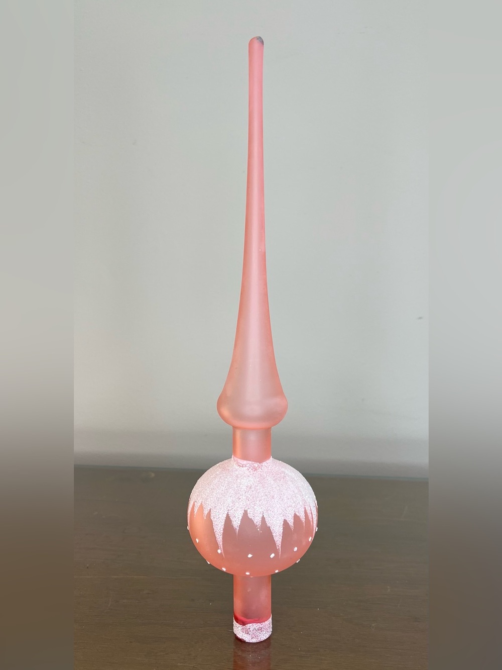 Vintage Christmas Tree Topper Blown Glass Finial Pink-Mica Glitter- WGermany MCM - Picture 2 of 16